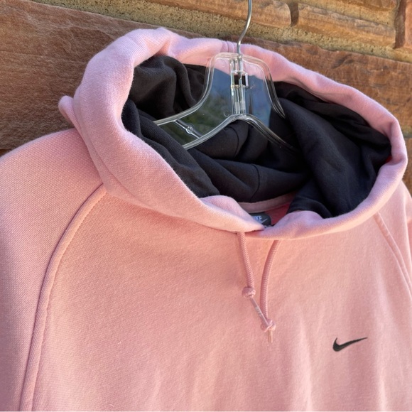 Vintage Nike Solo Black Swoosh Pink Pullover Hoodie Sweatshirt Large Lab Check - Picture 7 of 9